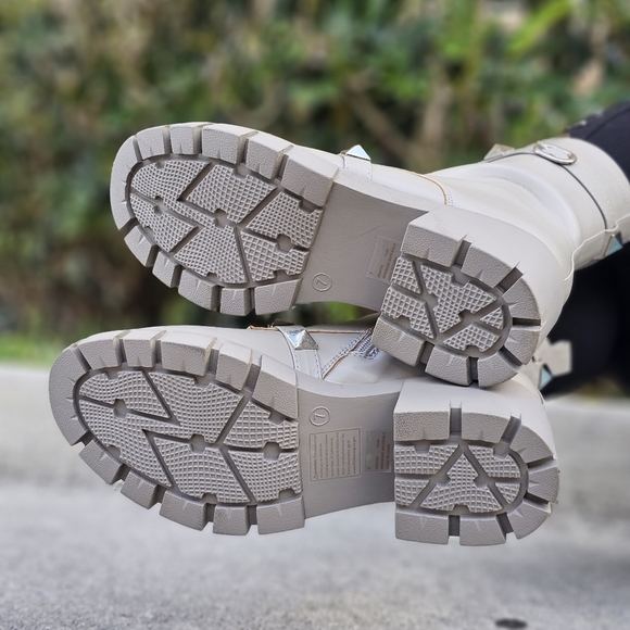 Women's Grey Pyramid Stud Ankle Combat Boot - Picture 5 of 5